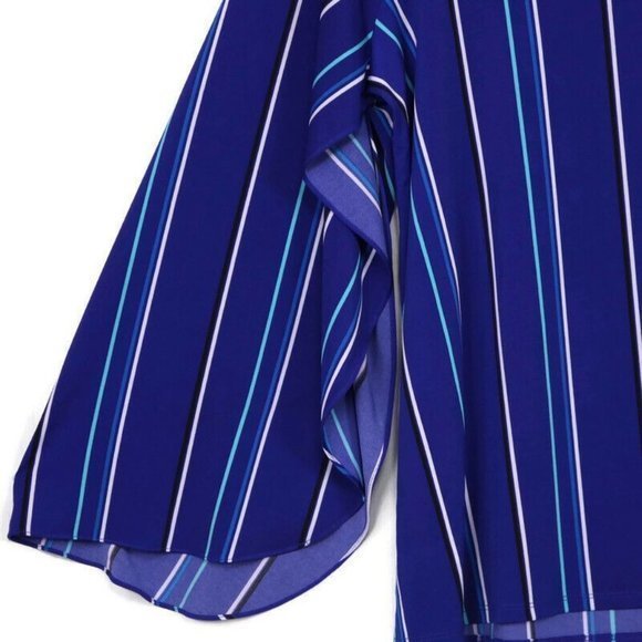 Worthington Shirt Top Blue Stripe Mambo Long Flared Sleeve Plus 2X - Picture 7 of 12